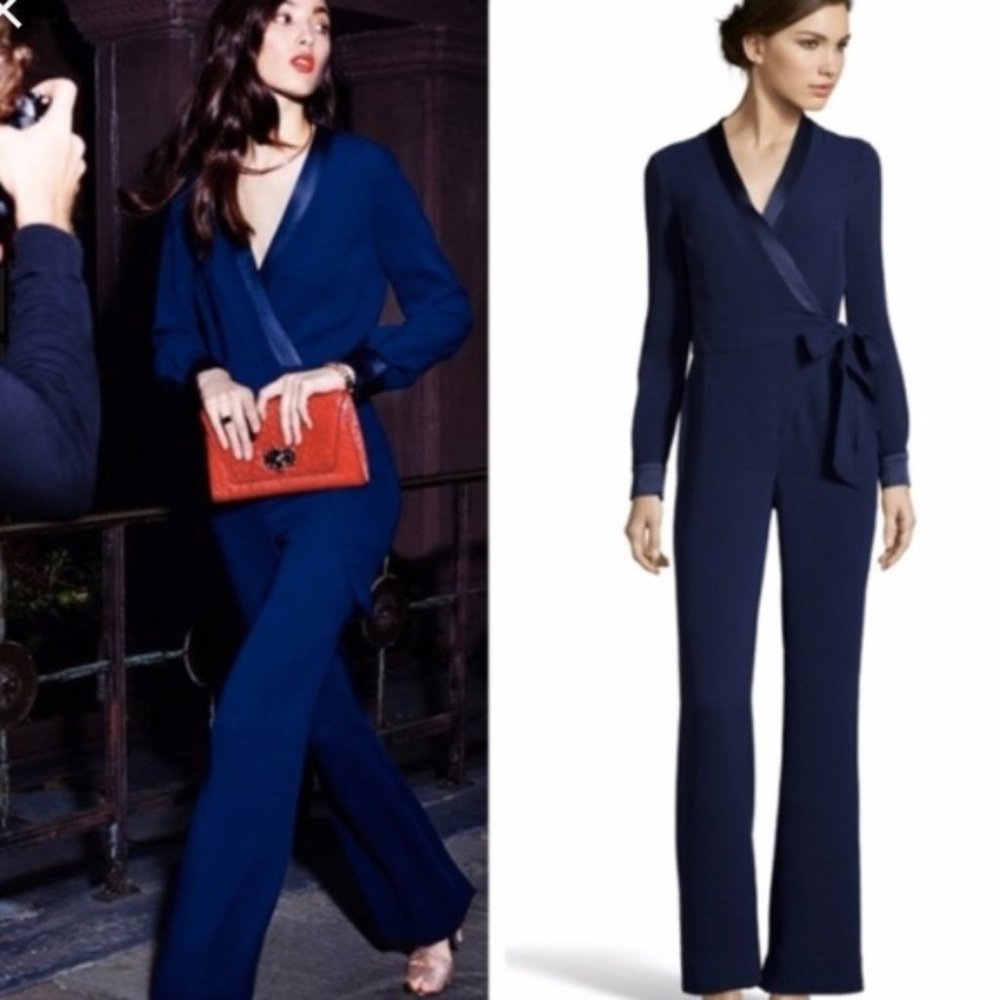 Diane Von Furstenberg MARGOT Wrap Jumpsuit in Navy size 6